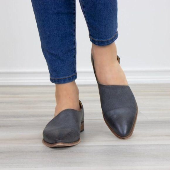 Charcoal Opened Side Pointy Slip On Flat Loafer - Picture 11 of 11